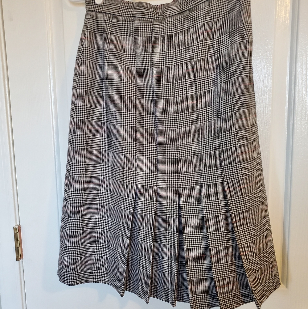 Vintage Lands End Wool Pleated Below-Knee Length Midi Skirt